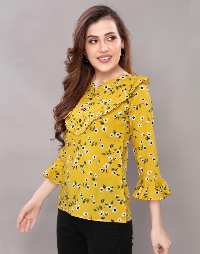 Outstanding Mustard Yellow Printed Tops | Sudathi