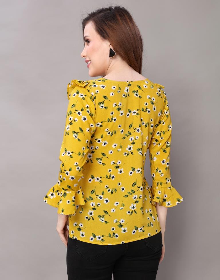 Outstanding Mustard Yellow Printed Tops | Sudathi