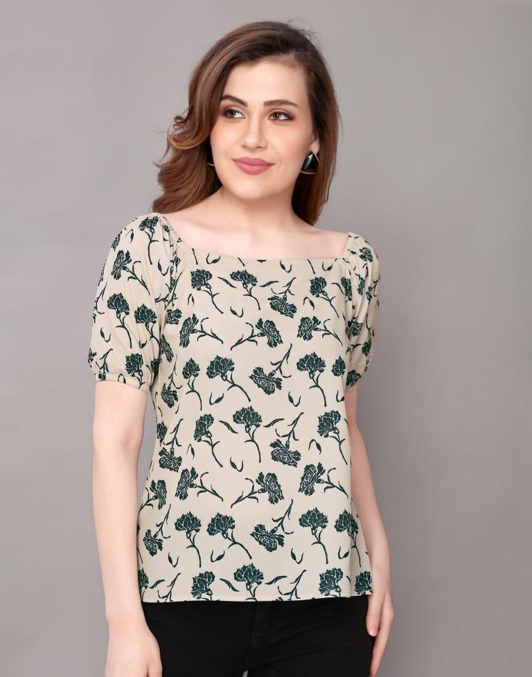 Immaculate Beige Coloured Digital Printed Crepe Tops | Sudathi