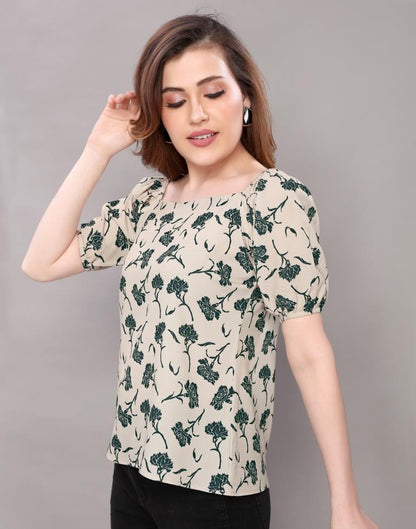 Immaculate Beige Coloured Digital Printed Crepe Tops | Sudathi