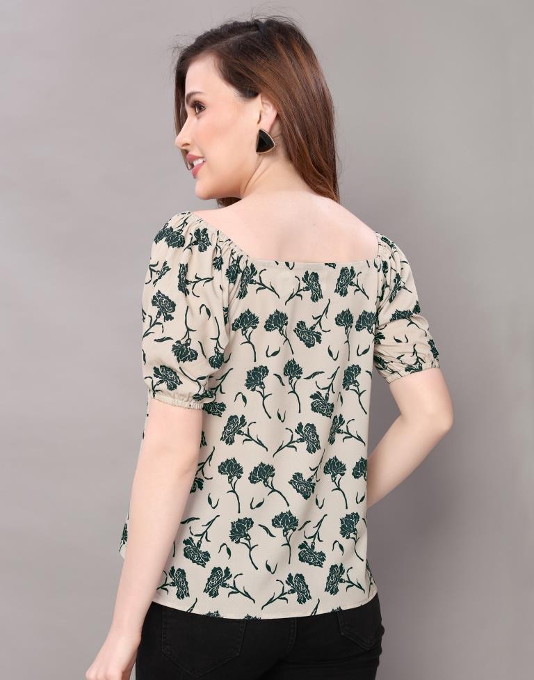 Immaculate Beige Coloured Digital Printed Crepe Tops | Sudathi