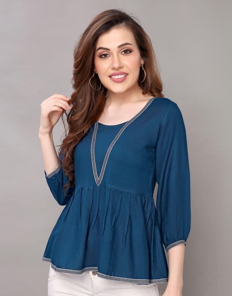 Teal Blue Rayon Top | Sudathi