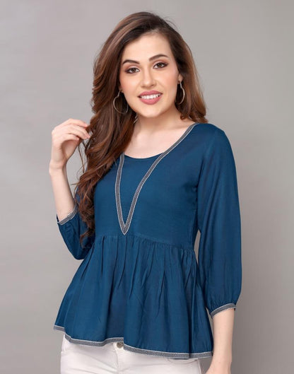 Teal Blue Rayon Top | Sudathi