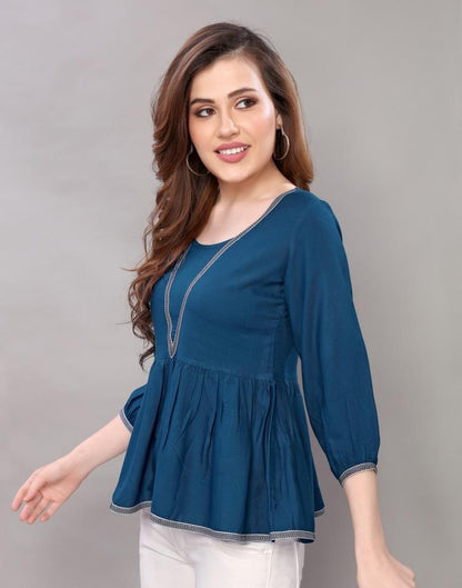 Teal Blue Rayon Top | Sudathi