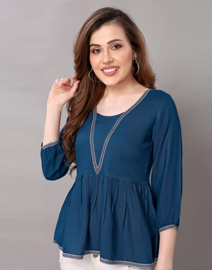 Teal Blue Rayon Top | Sudathi