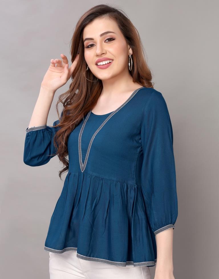 Teal Blue Rayon Top | Sudathi