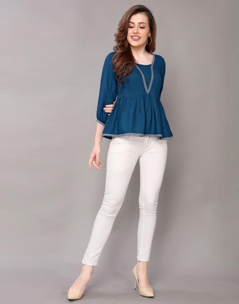 Teal Blue Rayon Top | Sudathi