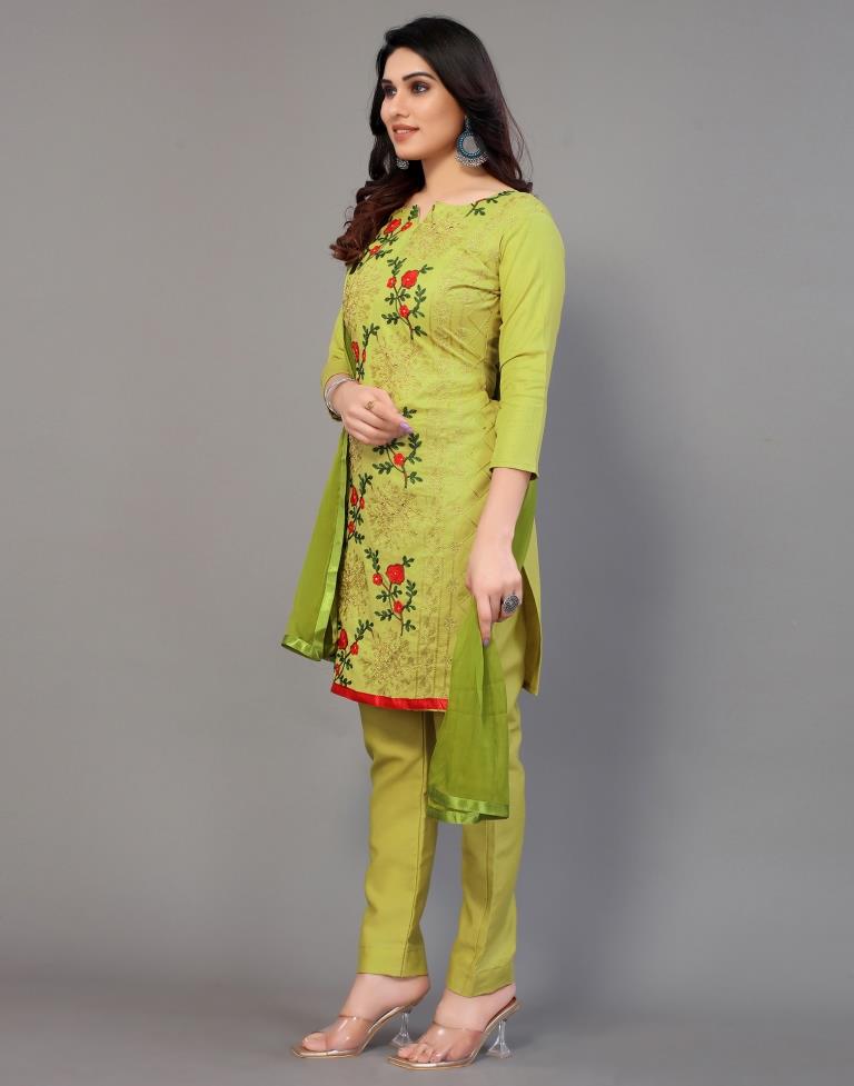 Embroidery Cotton Blend Unstitched Salwar Suit Material | Sudathi