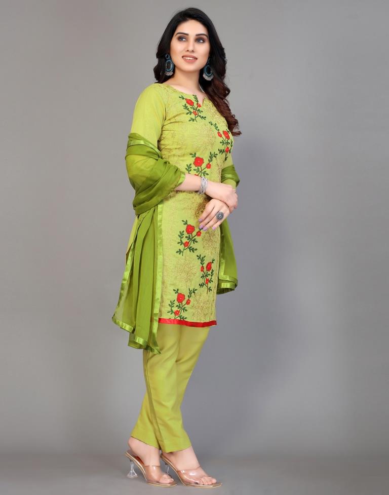 Embroidery Cotton Blend Unstitched Salwar Suit Material | Sudathi