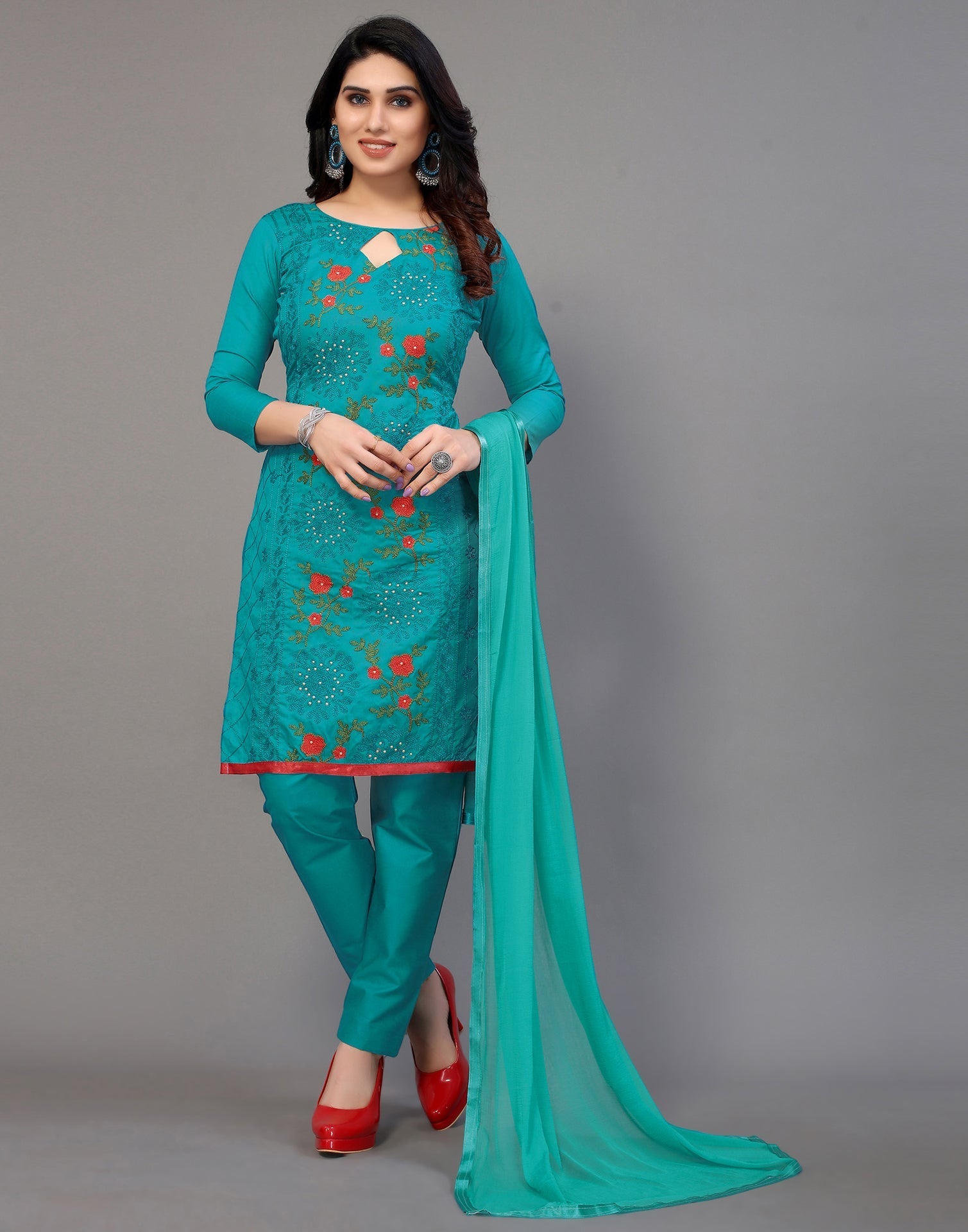 Embroidery Cotton Blend Unstitched Salwar Suit Material | Sudathi