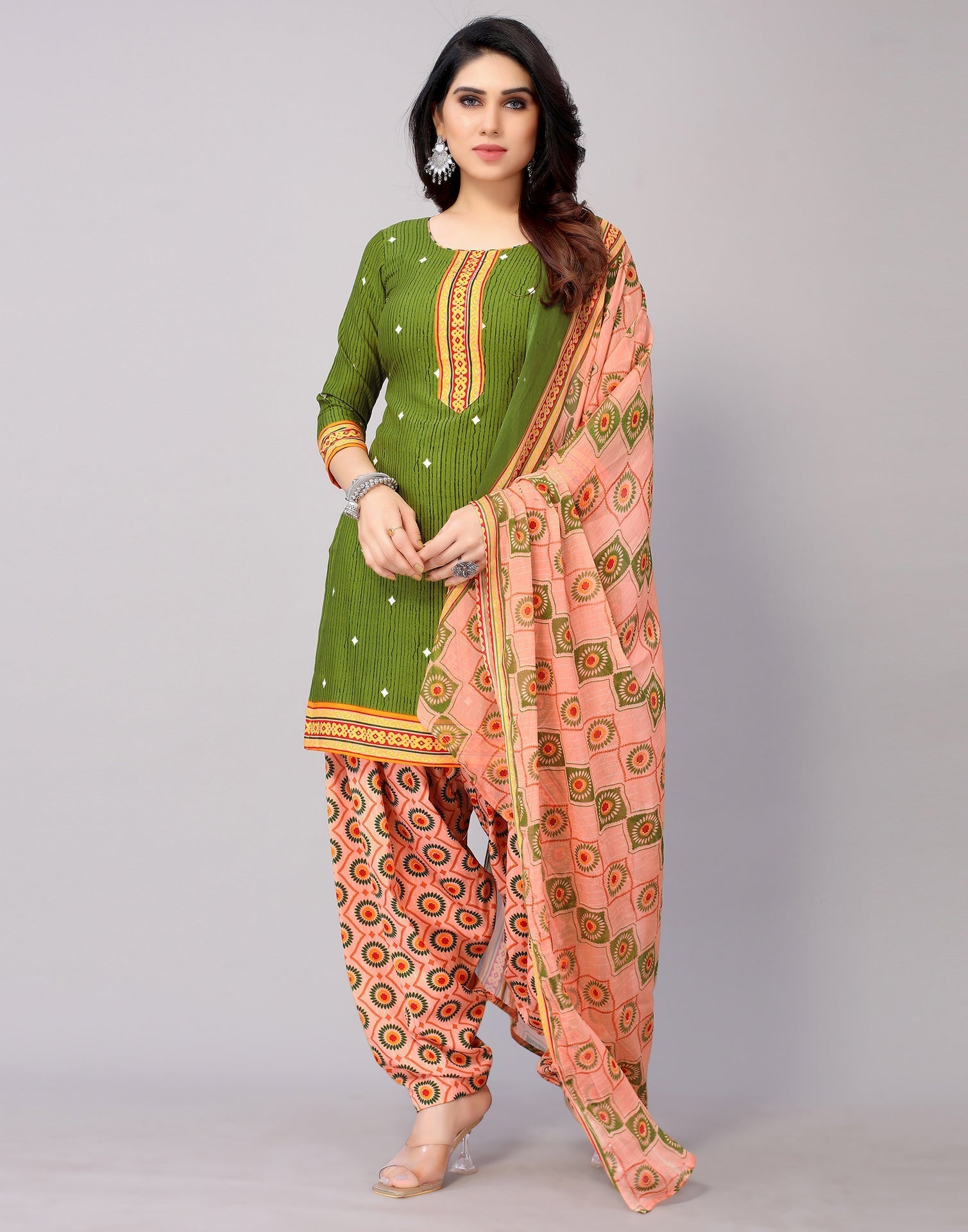 Printed Polyester Unstitched Salwar Suit Material | Sudathi