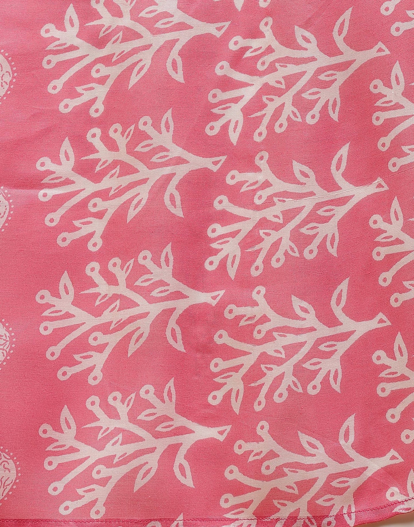 Pink Printed Cotton A-Line Kurta With Pant And Dupatta