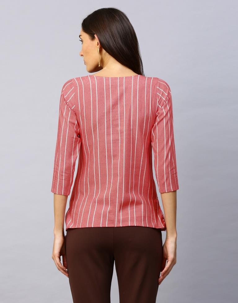 Definitive Pink Coloured Woven Striped Cotton Tops | Sudathi