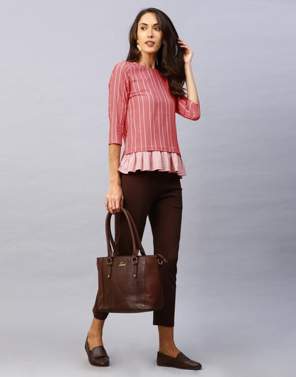 Definitive Pink Coloured Woven Striped Cotton Tops | Sudathi