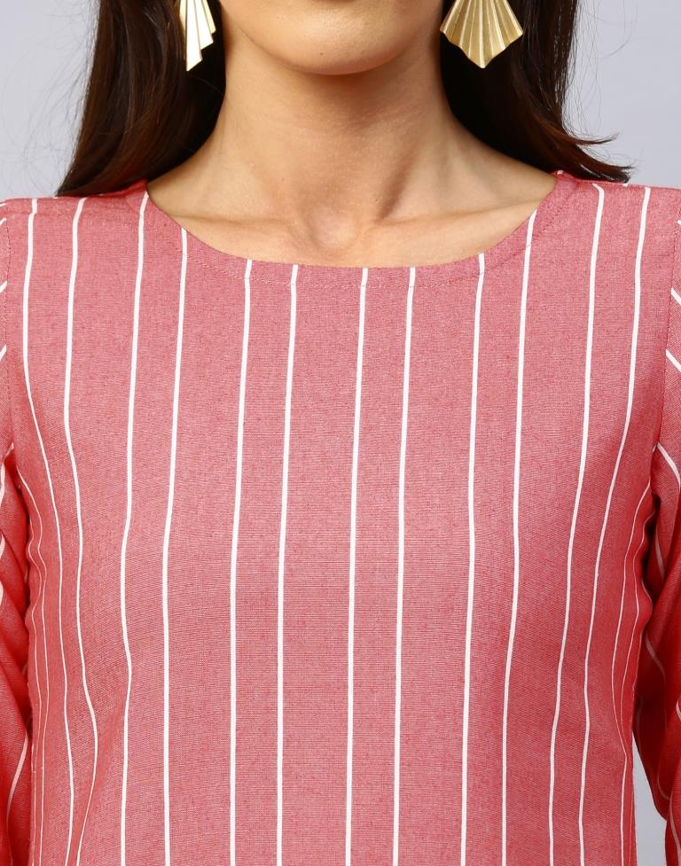 Definitive Pink Coloured Woven Striped Cotton Tops | Sudathi