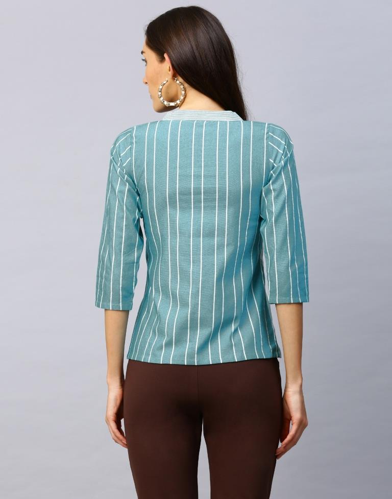 Enigmatic Rama Coloured Woven Striped Cotton Tops | Sudathi