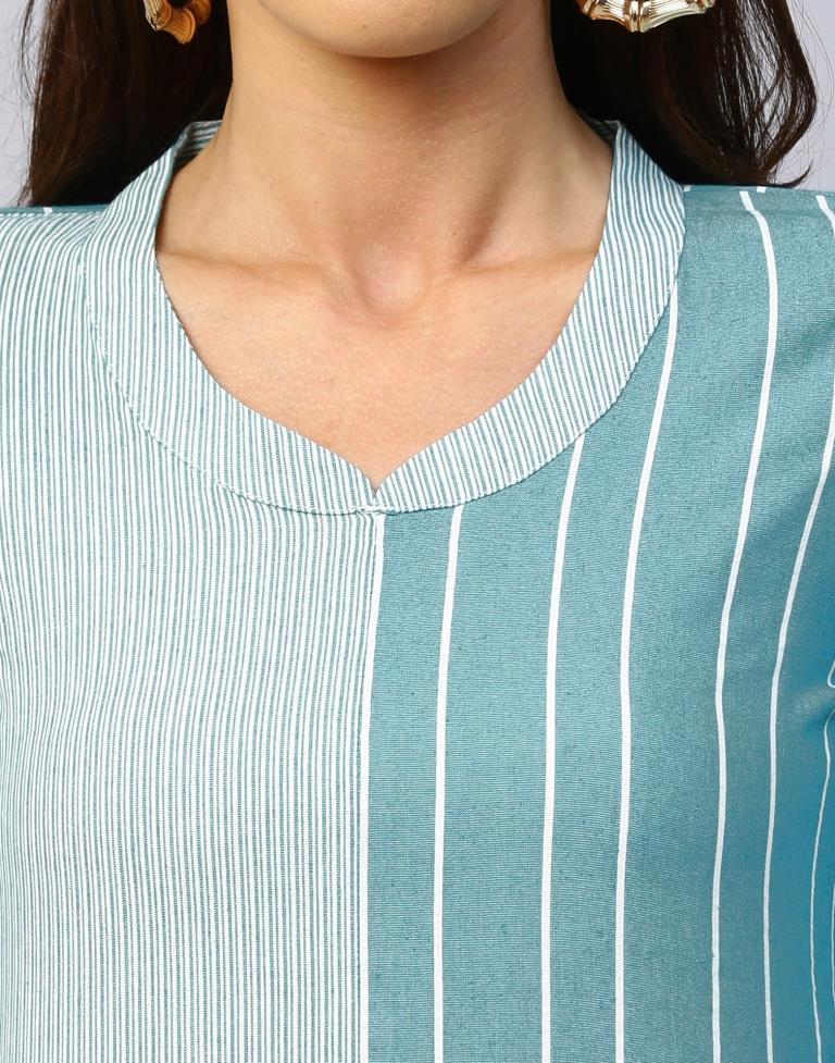 Enigmatic Rama Coloured Woven Striped Cotton Tops | Sudathi