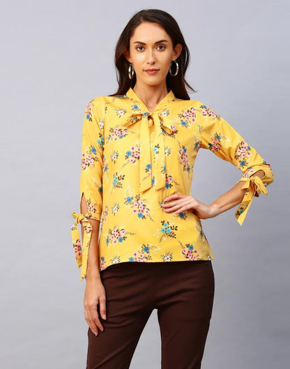 Affluent Yellow Coloured Digital Printed Crepe Tops | Sudathi