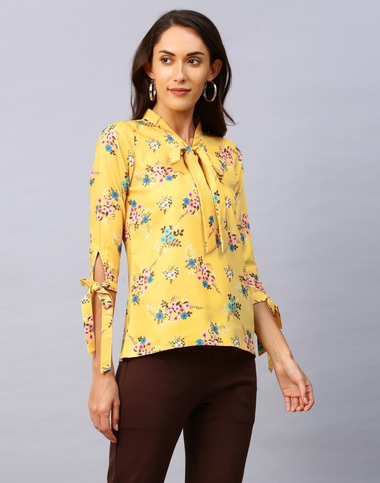 Affluent Yellow Coloured Digital Printed Crepe Tops | Sudathi