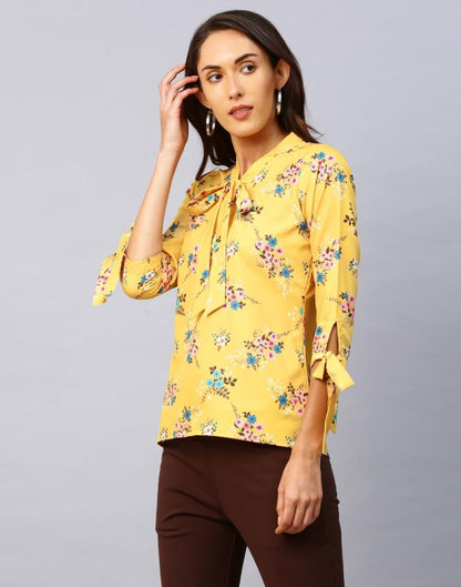 Affluent Yellow Coloured Digital Printed Crepe Tops | Sudathi