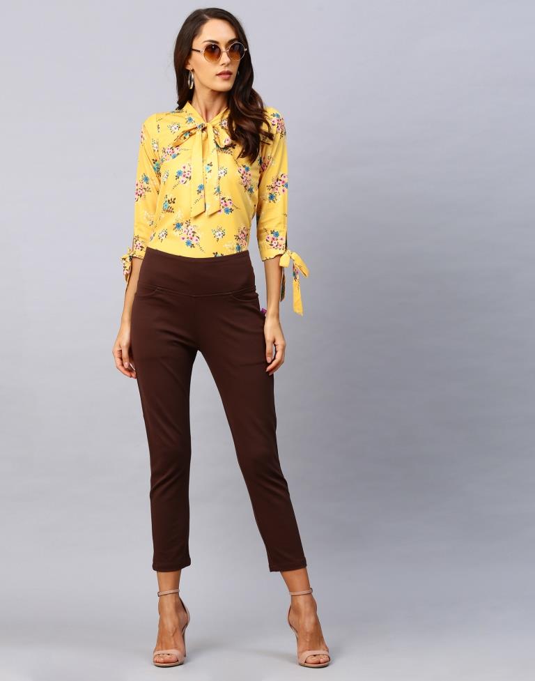 Affluent Yellow Coloured Digital Printed Crepe Tops | Sudathi