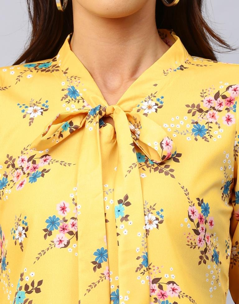 Affluent Yellow Coloured Digital Printed Crepe Tops | Sudathi