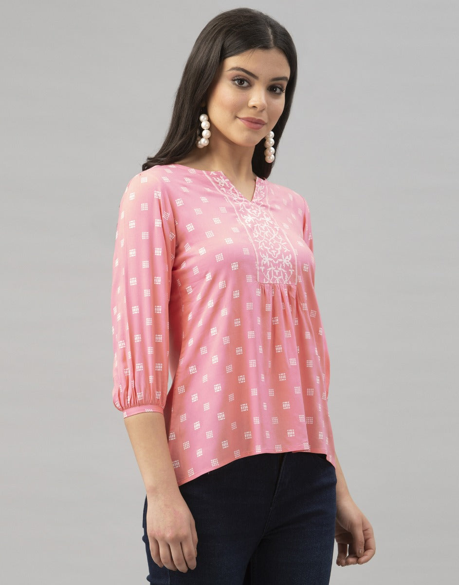 Brilliant Light Pink Coloured Printed Rayon Tops | Sudathi