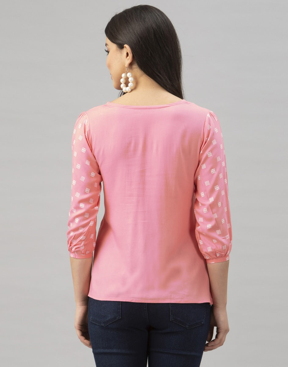 Brilliant Light Pink Coloured Printed Rayon Tops | Sudathi