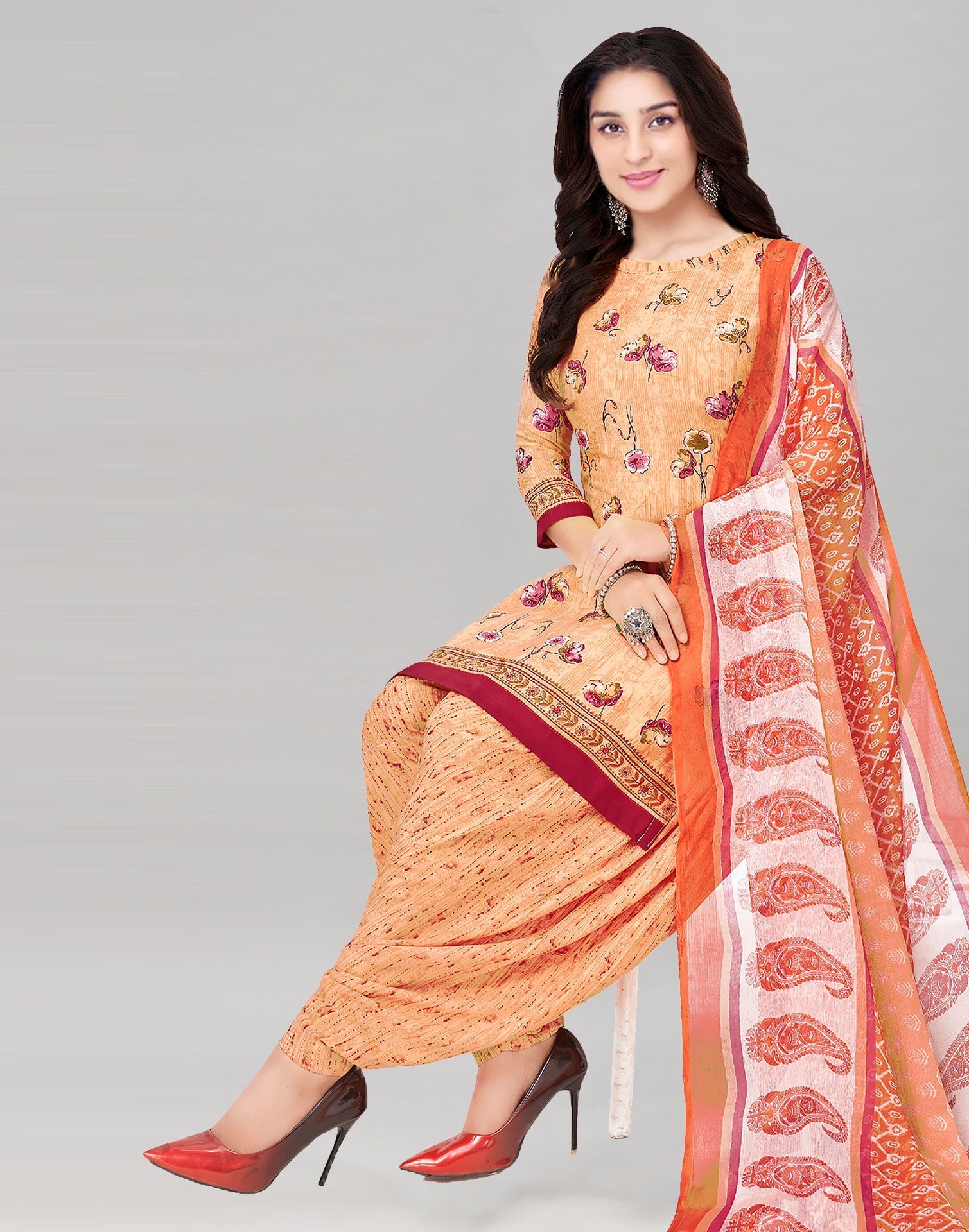 Printed Polyester Unstitched Salwar Suit Material | Sudathi