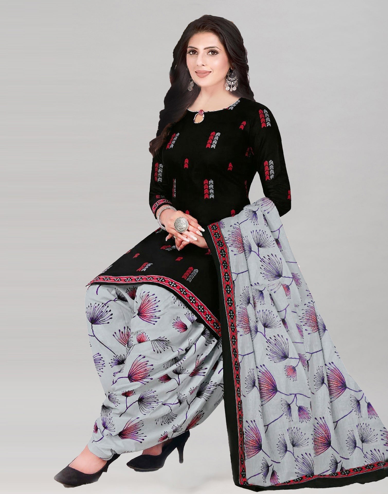 Printed Polyester Unstitched Salwar Suit Material | Sudathi