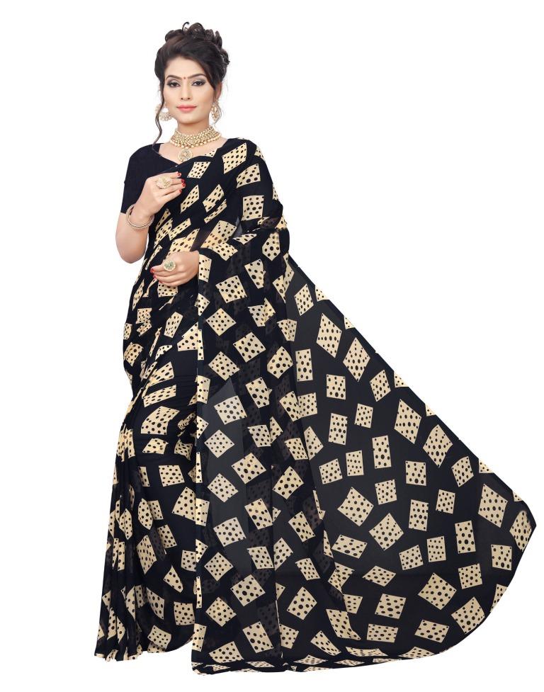 Black Coloured Georgette Printed Saree | Sudathi