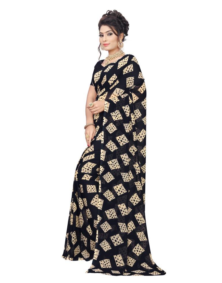 Black Coloured Georgette Printed Saree | Sudathi