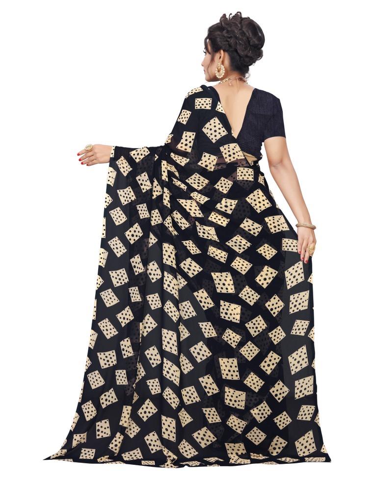 Black Coloured Georgette Printed Saree | Sudathi