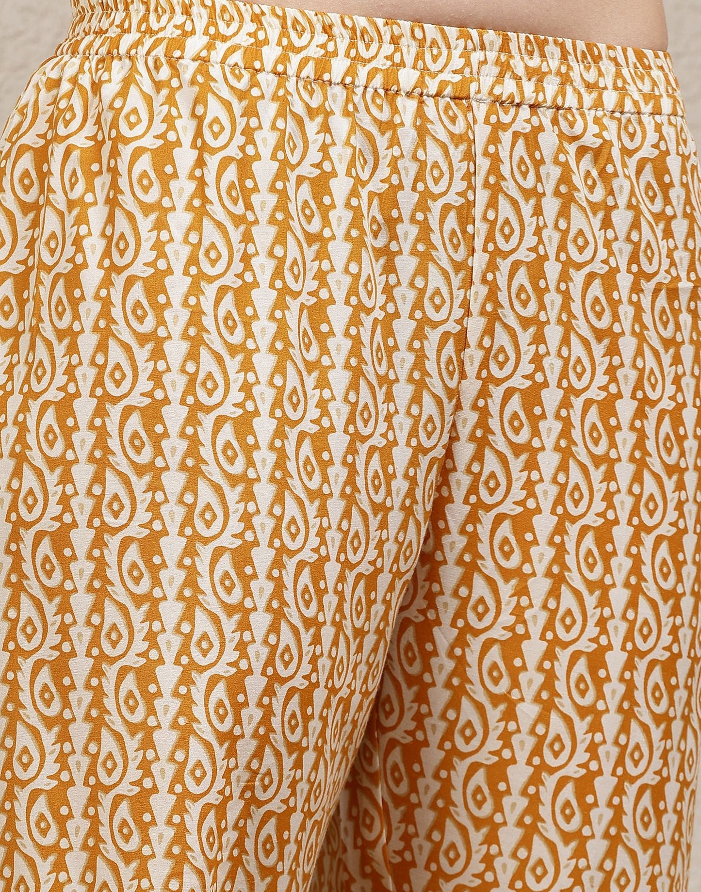 Turmeric Yellow Printed Cotton A-Line Kurta Set With Dupatta