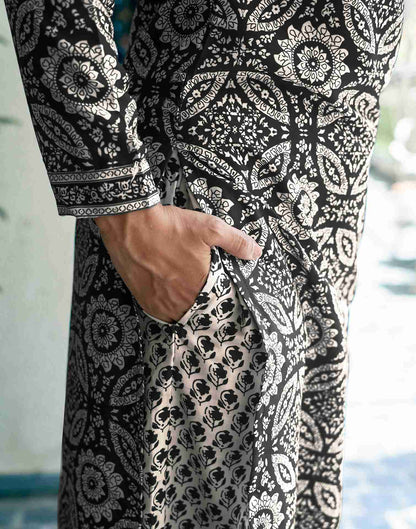 Black Printed Rayon Straight Kurta With Pant And Dupatta