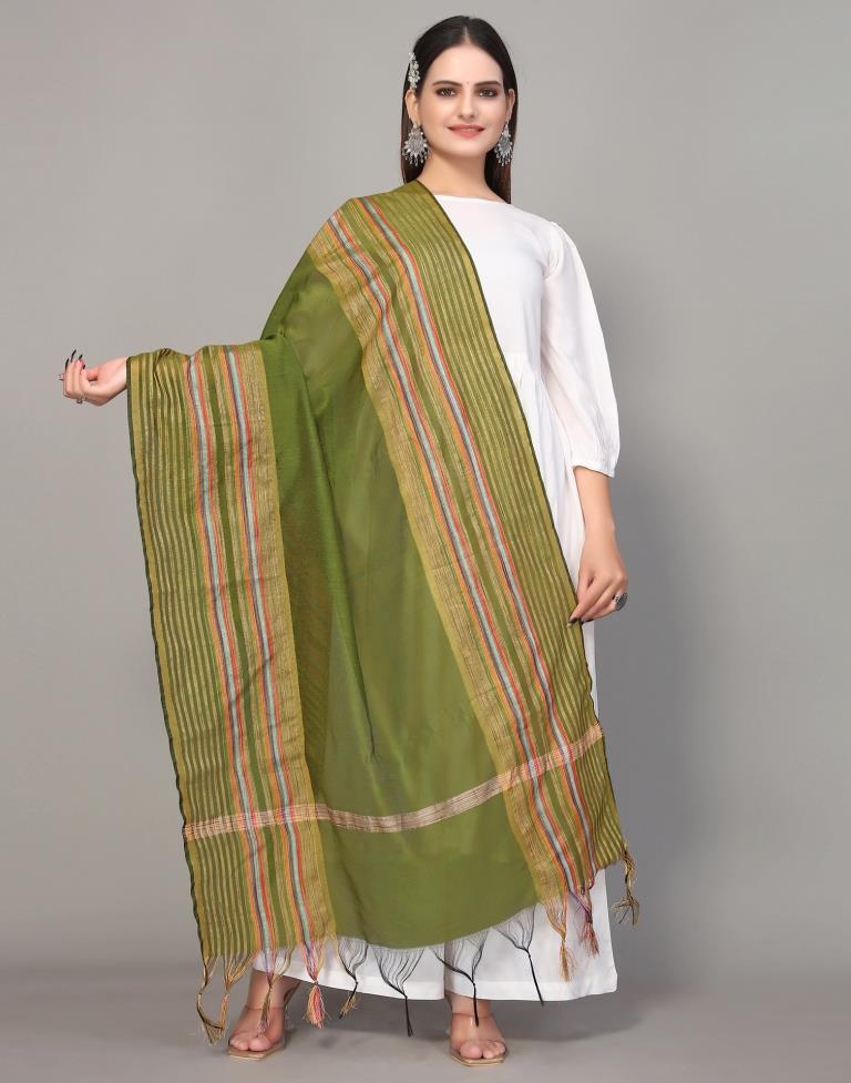 Green And Multicolour Self Woven Dupatta | Leemboodi
