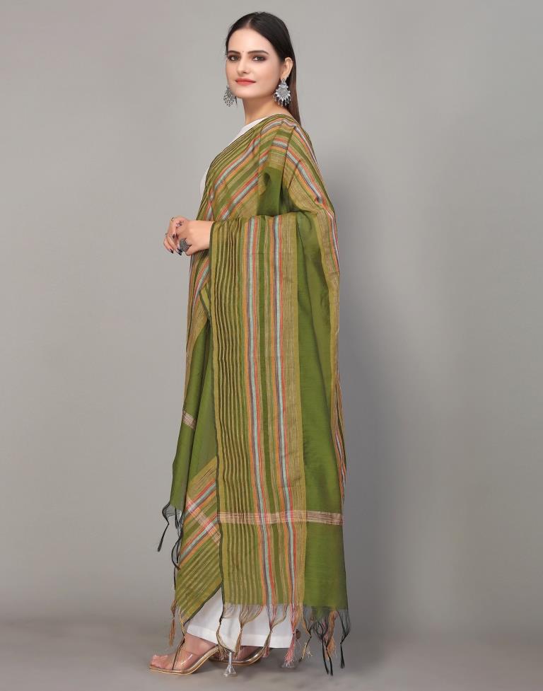 Green And Multicolour Self Woven Dupatta | Leemboodi