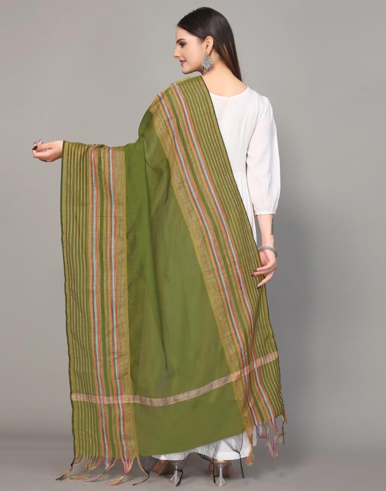 Green And Multicolour Self Woven Dupatta | Leemboodi