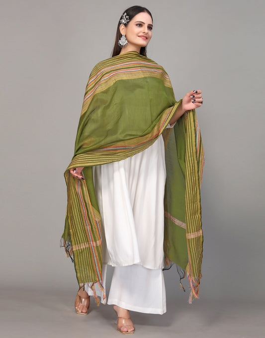 Green And Multicolour Self Woven Dupatta | Leemboodi