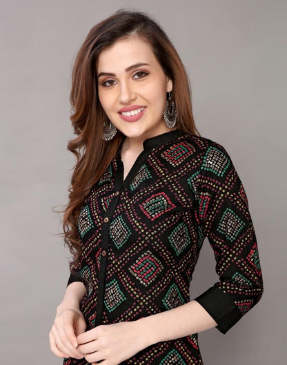 Enchanting Black Coloured Foil Printed Rayon Tops | Sudathi