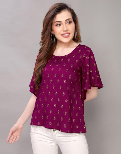 Mesmerising Purple Coloured Foil Printed Rayon Tops | Sudathi