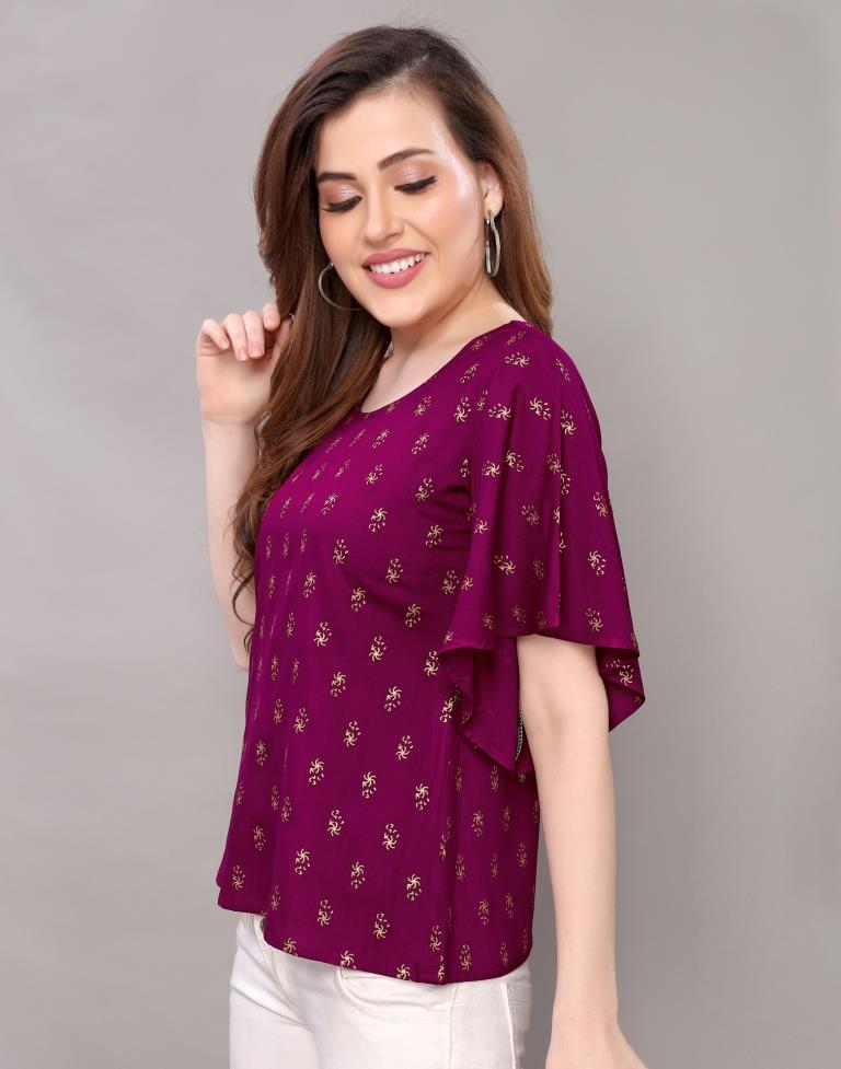 Mesmerising Purple Coloured Foil Printed Rayon Tops | Sudathi