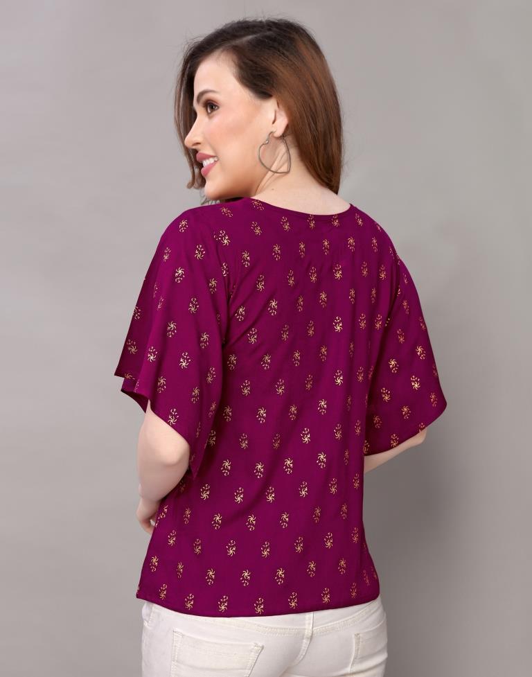 Mesmerising Purple Coloured Foil Printed Rayon Tops | Sudathi