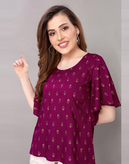 Mesmerising Purple Coloured Foil Printed Rayon Tops | Sudathi