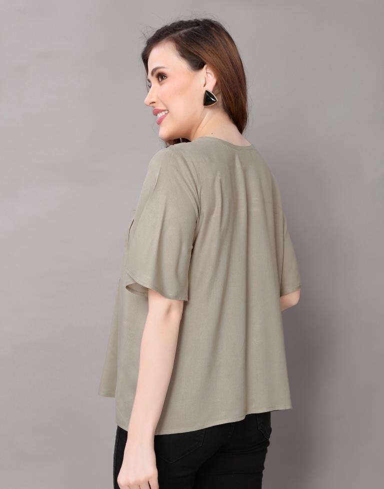 Grey Coloured Embroidered Rayon Tops | Sudathi