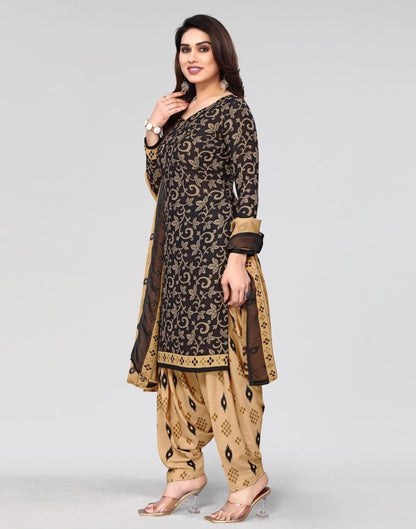 Black Printed Unstitched Salwar Suit Material