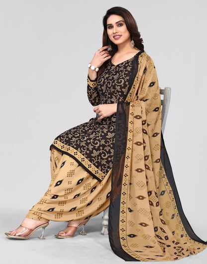 Black Printed Unstitched Salwar Suit Material