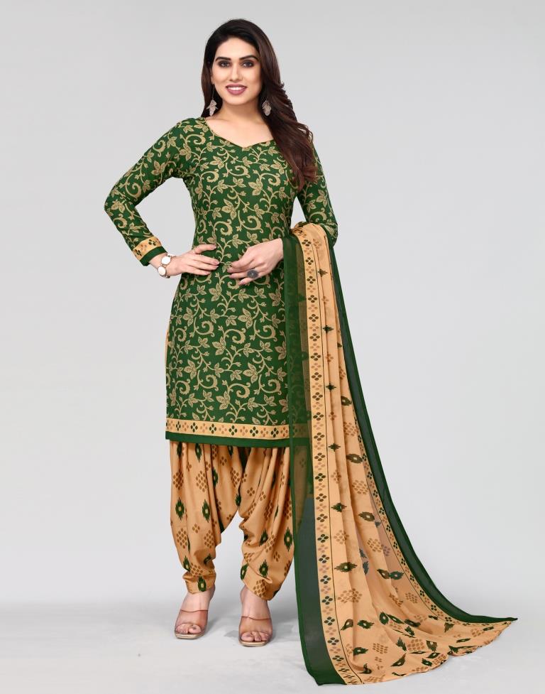 Green Printed Unstitched Salwar Suit Material