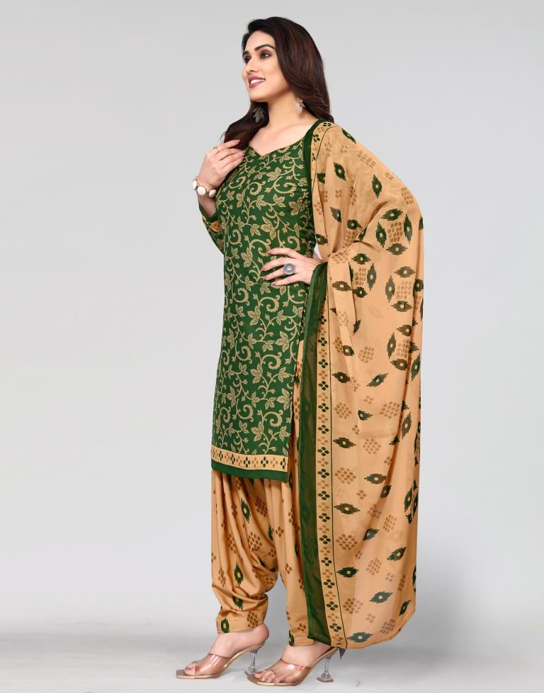 Green Printed Unstitched Salwar Suit Material