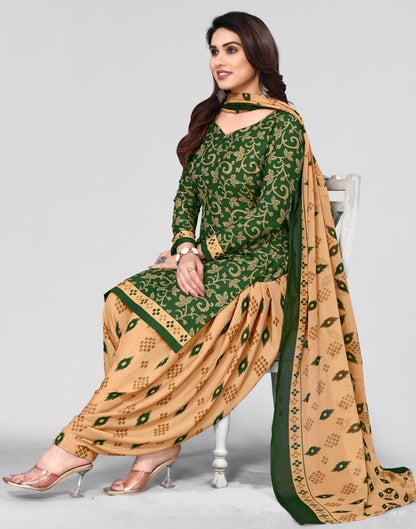 Green Printed Unstitched Salwar Suit Material